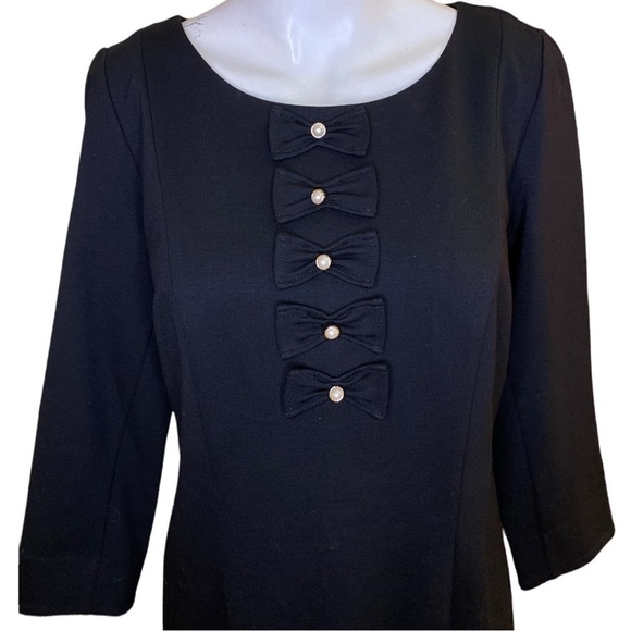 Talbots Limited Edition Dress 2017 Black Ponte Tuxedo Bow Pearl 3/4 Sleeve 10P - Picture 3 of 7